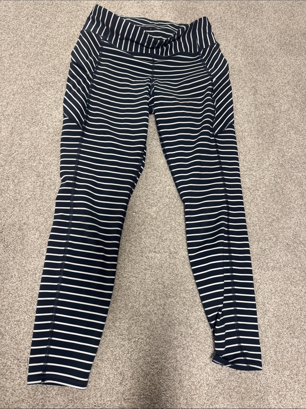 Athleta-Navy and White Striped Leggings